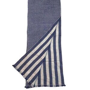GIORGIO ARMANI Luxury Designer Vintage Reversible Blue & Grey Stripe Scarf